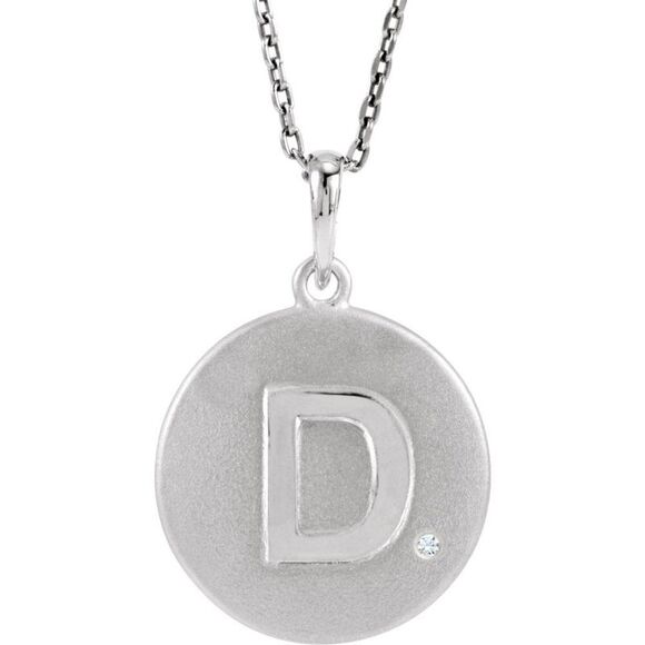 The Emma Sterling Silver Diamond Block Initial D Disc Necklace 18 In.